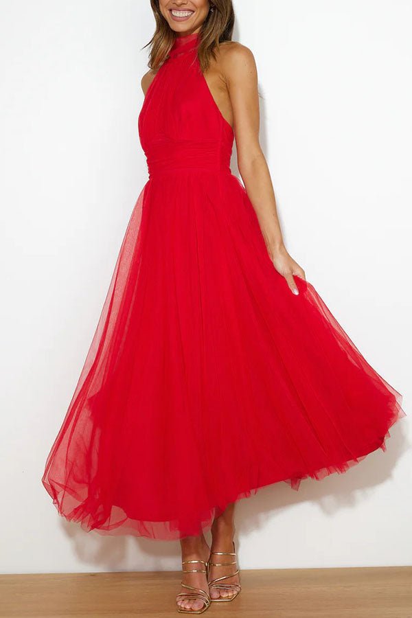 Women's Maxi Dress — Sleeveless Halter Neckline Design