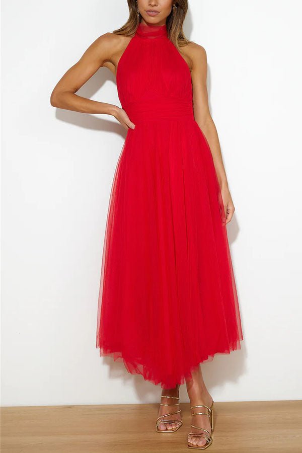 Women's Maxi Dress — Sleeveless Halter Neckline Design