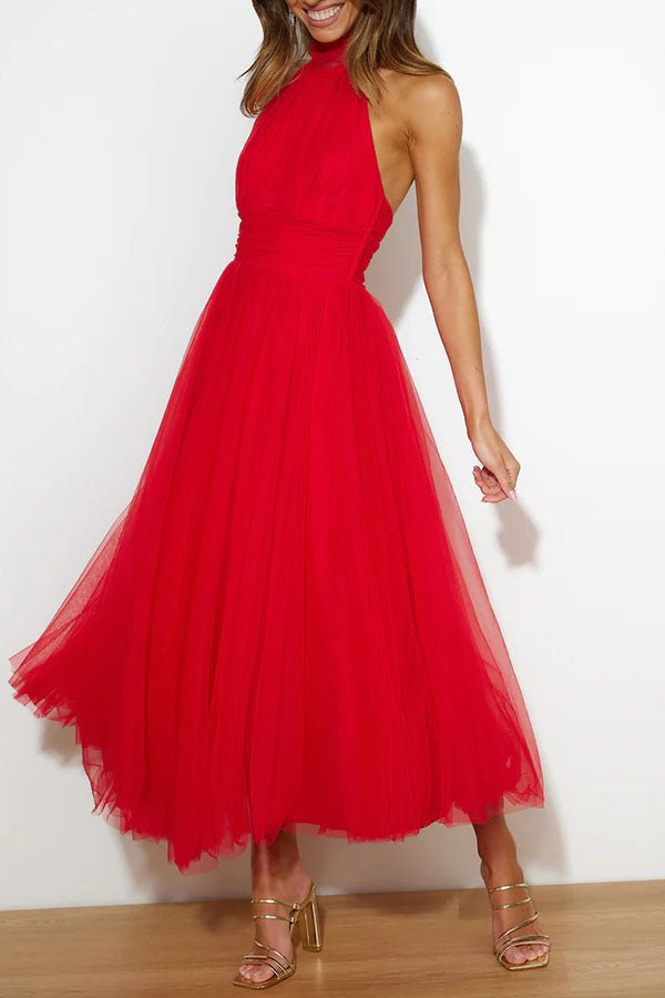 Women's Maxi Dress — Sleeveless Halter Neckline Design