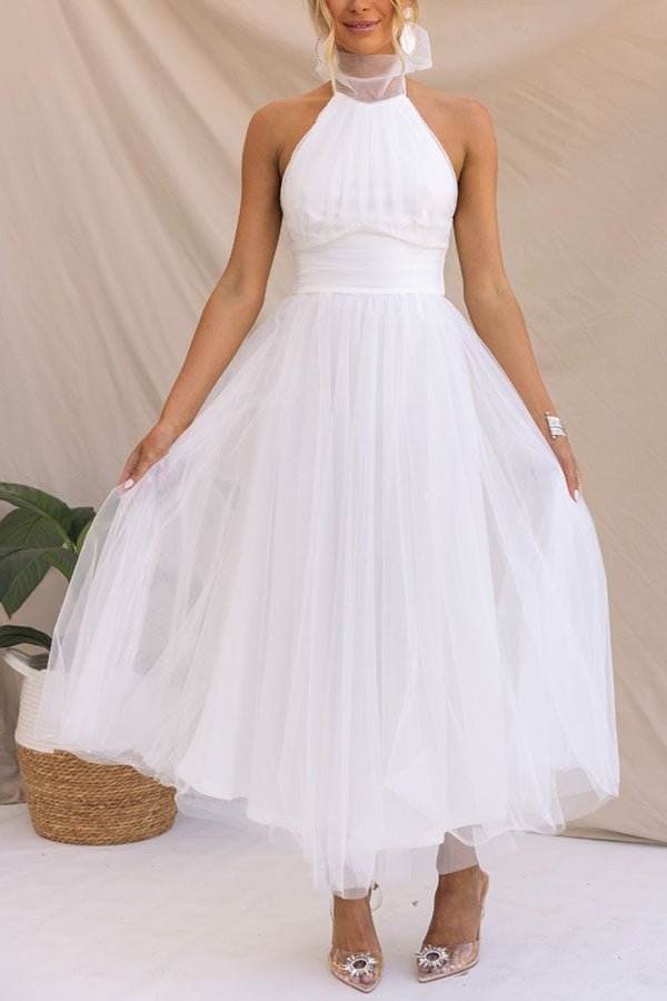 Women's Maxi Dress — Sleeveless Halter Neckline Design