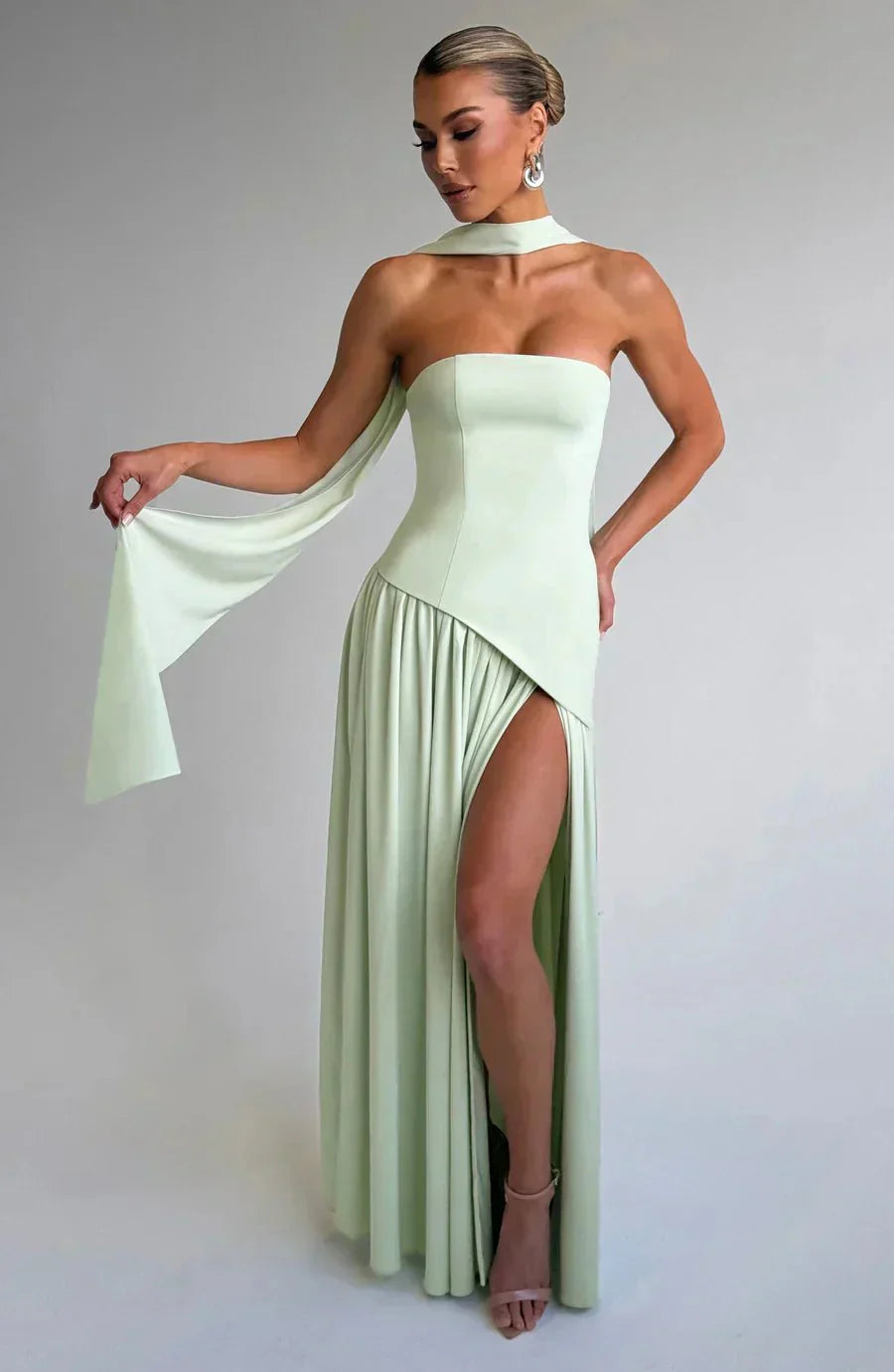 Women's Maxi Dress — Strapless High Slit Figure Hugging Fit