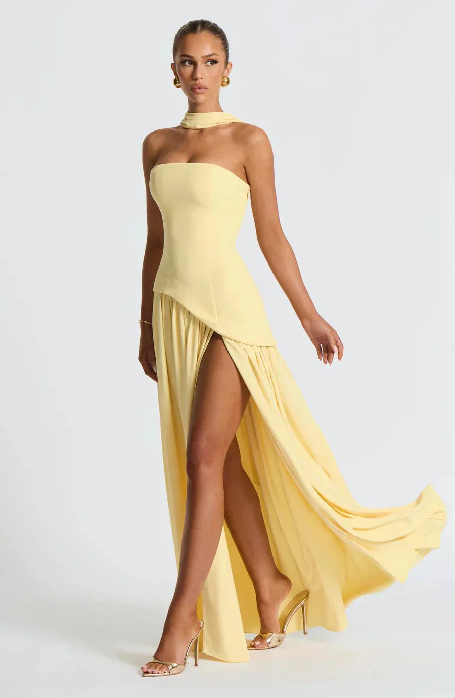 Women's Maxi Dress — Strapless High Slit Figure Hugging Fit