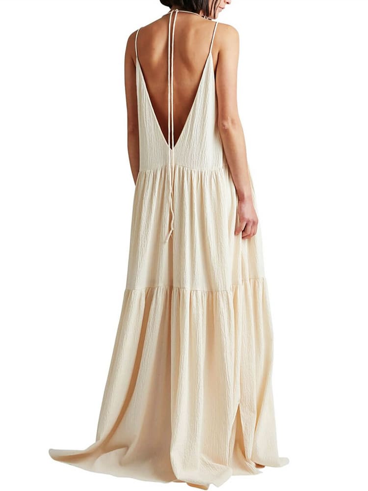 Women's Maxi Dress — Tiered Pleated Adjustable Straps Design