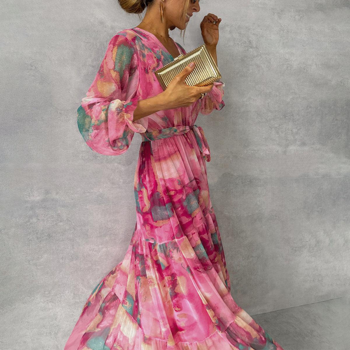 Women's Maxi Dress — Wrap Closure V-Neck Long Sleeve Design