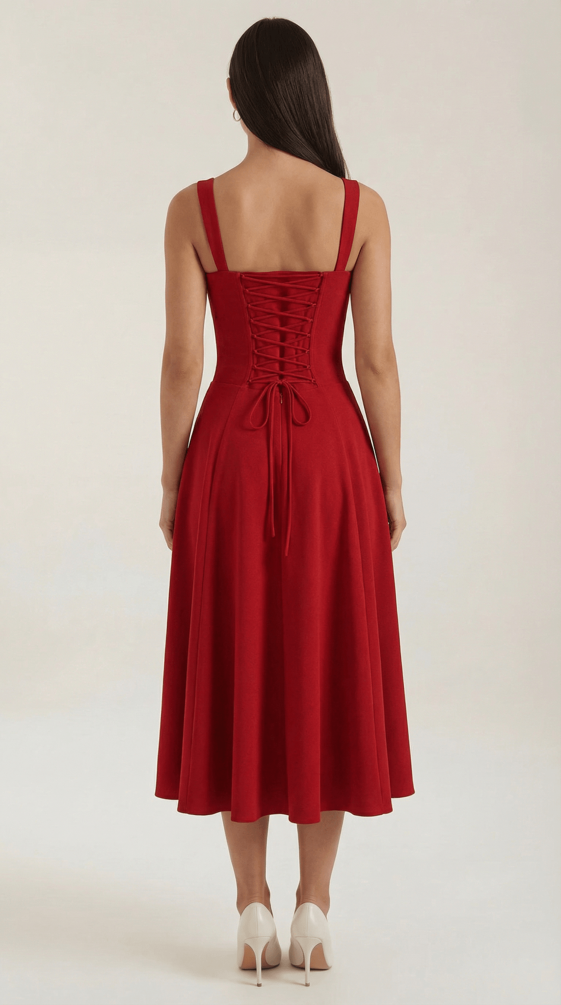 Women's Midi Dress - A-Line Sweetheart Neckline Lace-Up Front