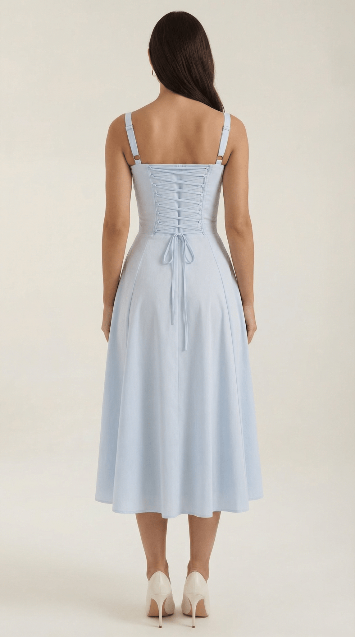 Women's Midi Dress - A-Line Sweetheart Neckline Lace-Up Front
