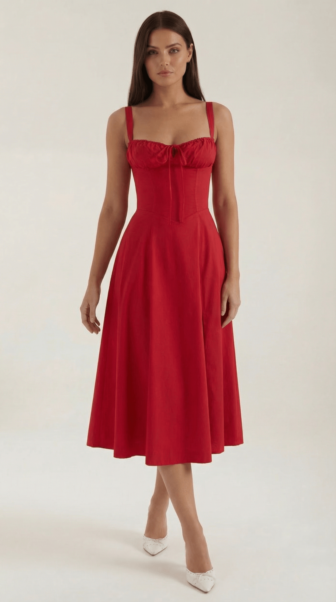 Women's Midi Dress - A-Line Sweetheart Neckline Lace-Up Front