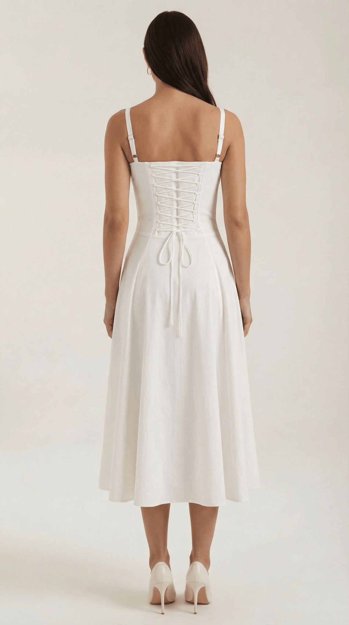 Women's Midi Dress - A-Line Sweetheart Neckline Lace-Up Front