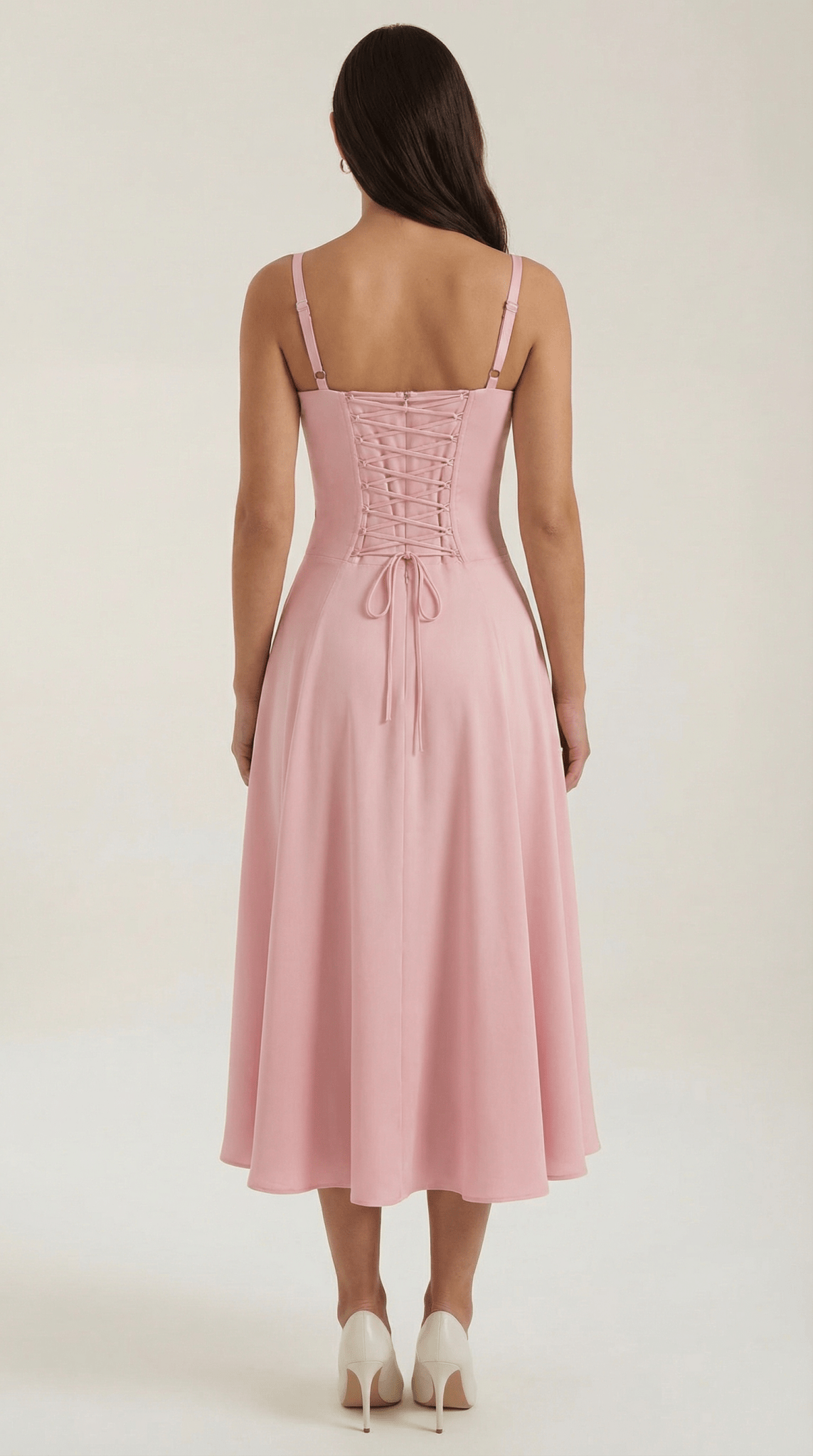 Women's Midi Dress - A-Line Sweetheart Neckline Lace-Up Front