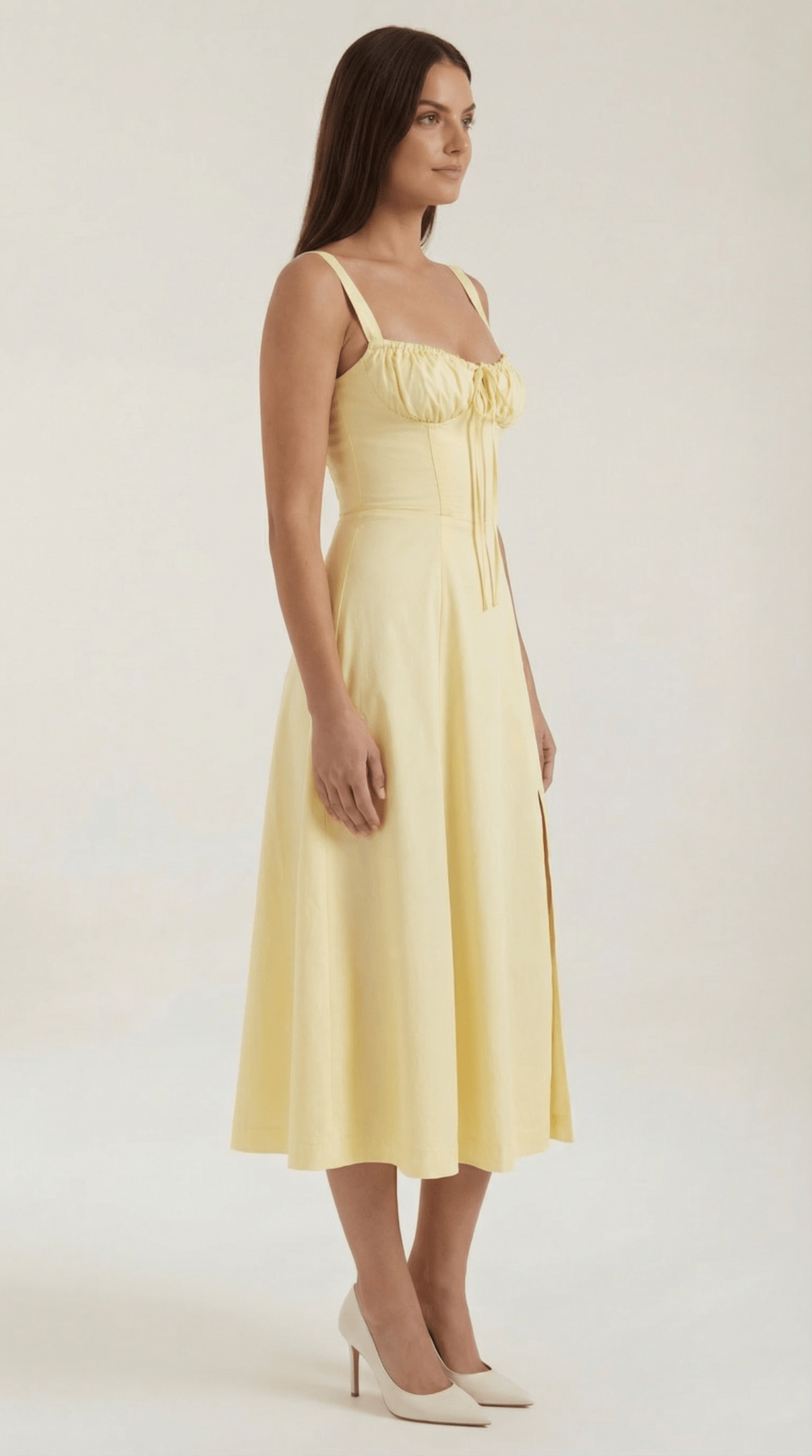 Women's Midi Dress - A-Line Sweetheart Neckline Lace-Up Front
