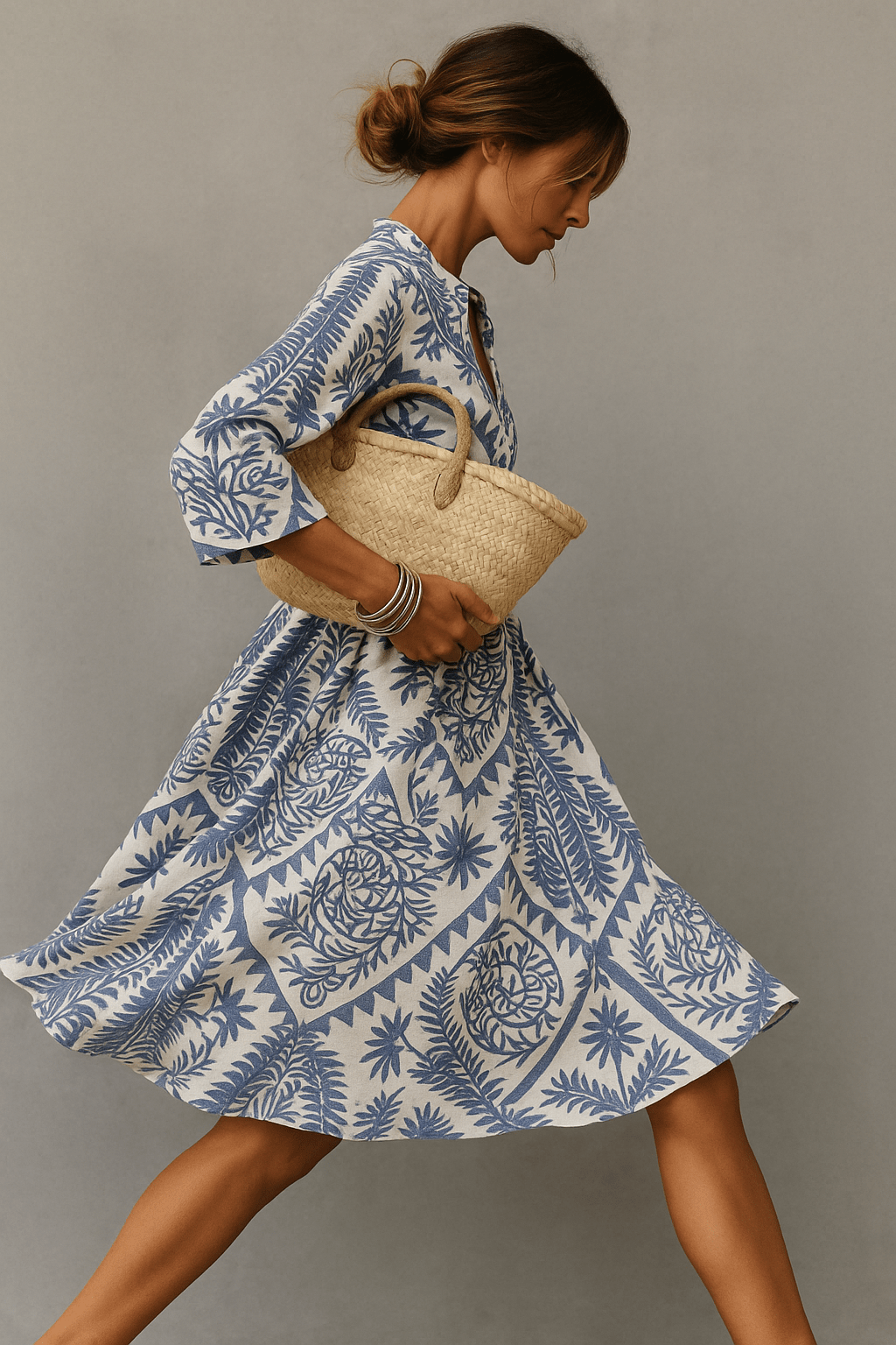 Women's Midi Dress — Boho Print V-Neck Short Sleeve Design