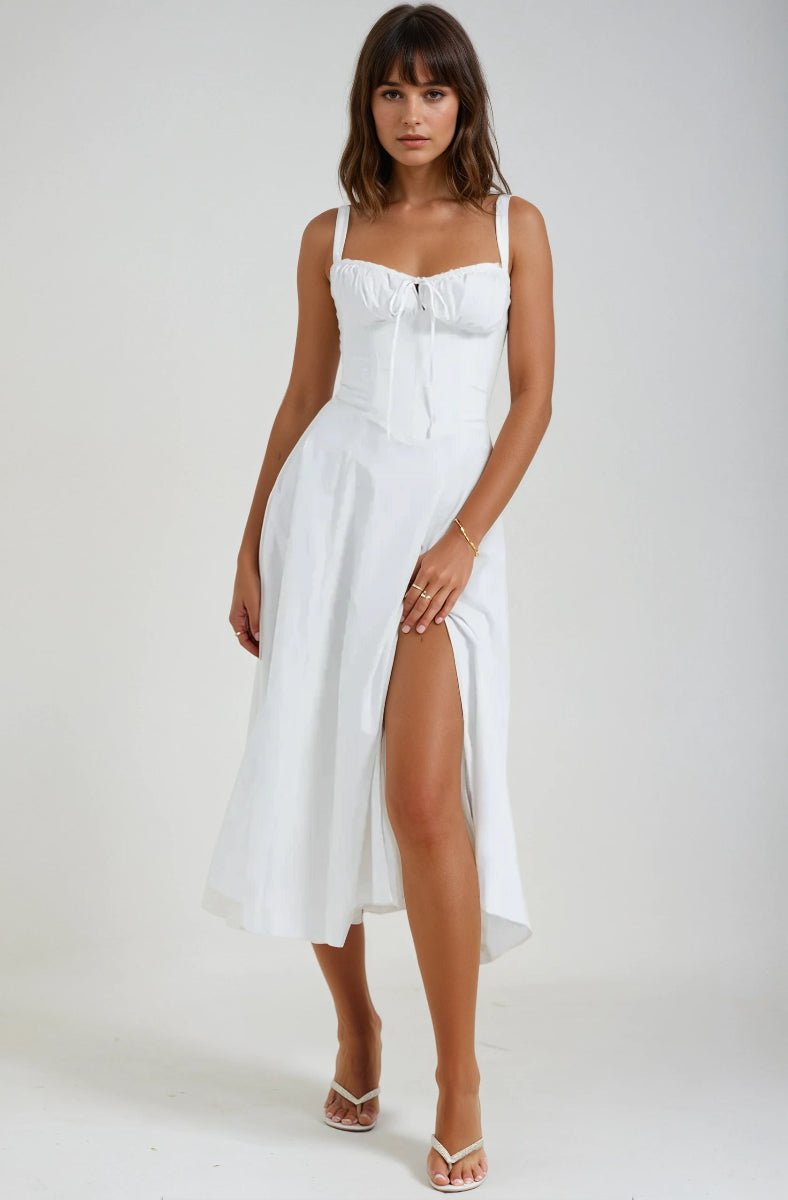 Women's Midi Dress — Corset Bodice Flared Skirt Structure