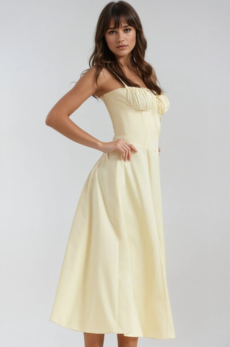 Women's Midi Dress — Corset Bodice Flared Skirt Structure