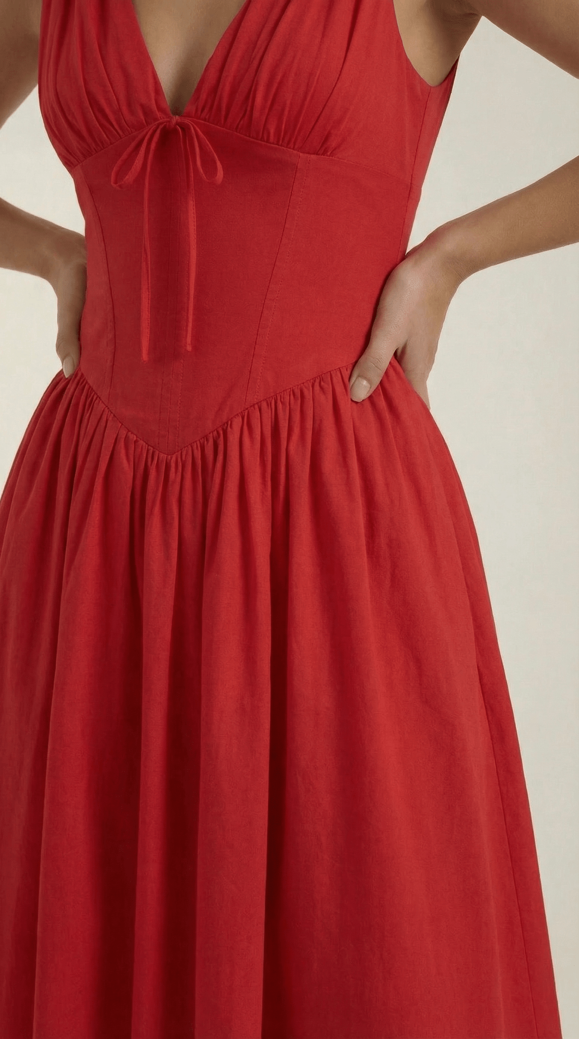 Women's Midi Dress - Fitted Bodice & V-Neckline