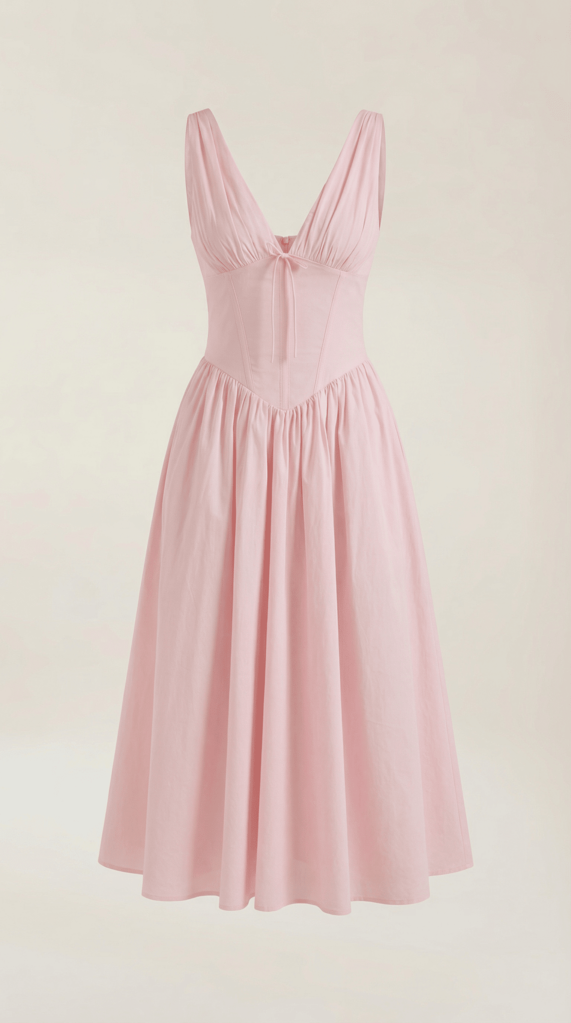 Women's Midi Dress - Fitted Bodice & V-Neckline