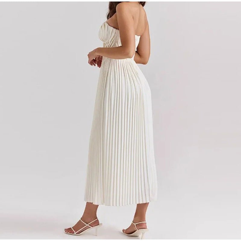 Women's Midi Dress — Strapless Sleeveless Pleated Bodice & Skirt