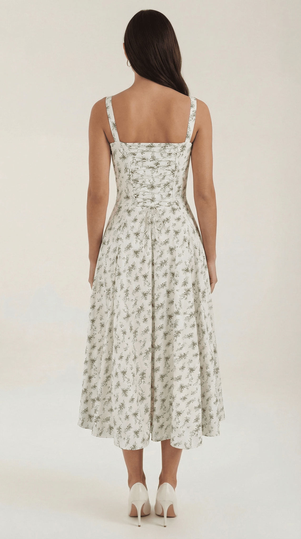 Women's Midi Dress - Sweetheart Neckline Lace-Up Structured Fit