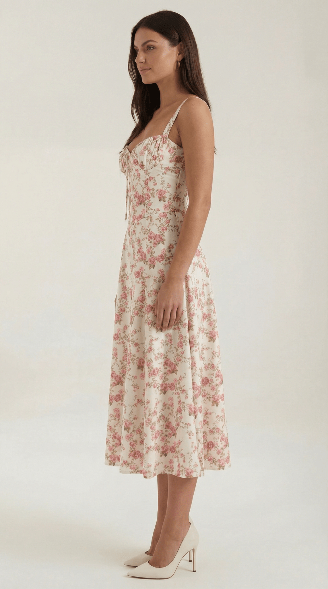 Women's Midi Dress - Sweetheart Neckline Lace-Up Structured Fit