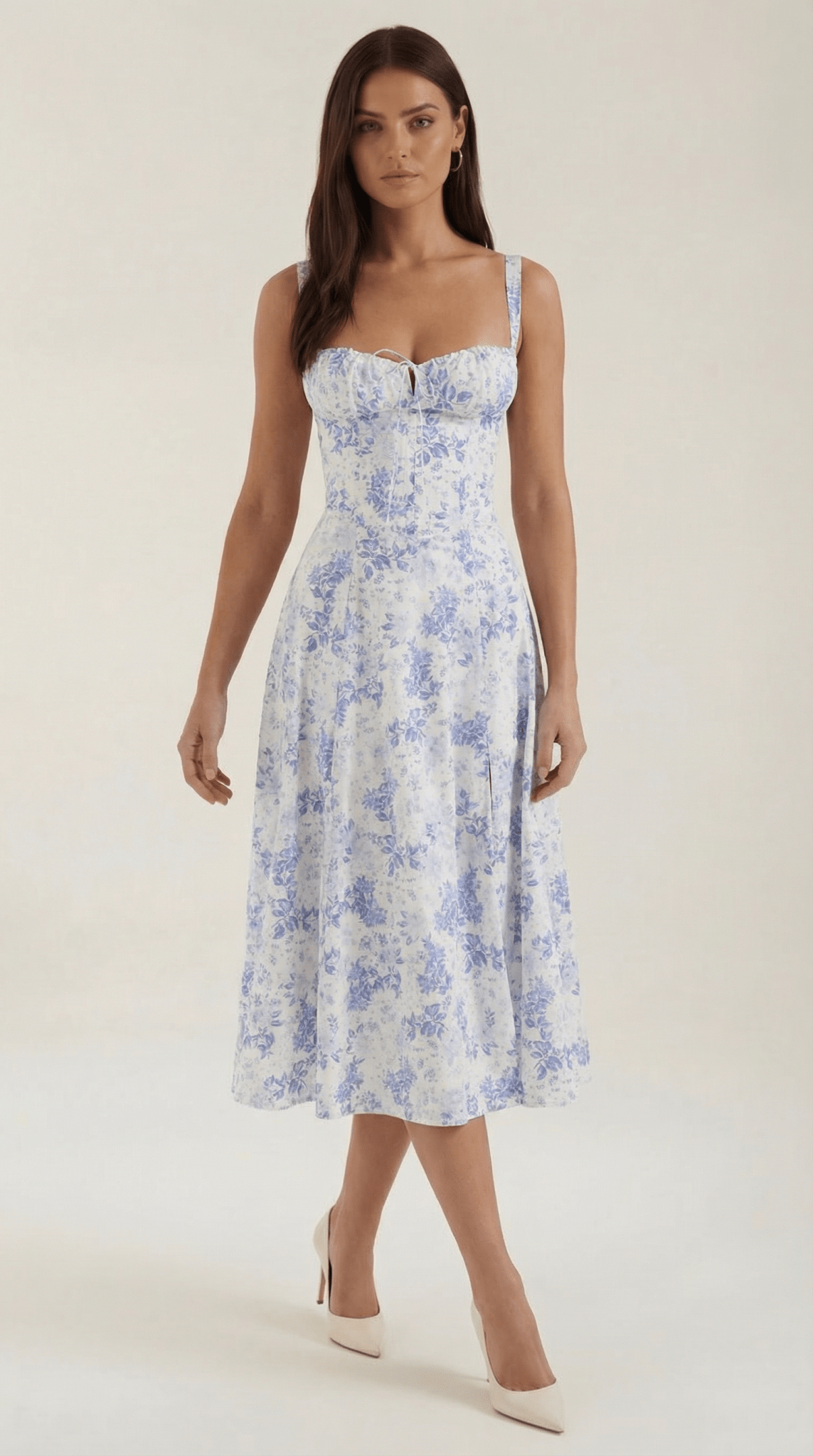 Women's Midi Dress - Sweetheart Neckline Lace-Up Structured Fit