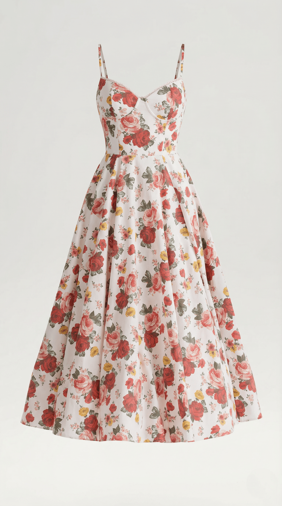 Women's Midi Dress - Sweetheart Neckline & Spaghetti Straps