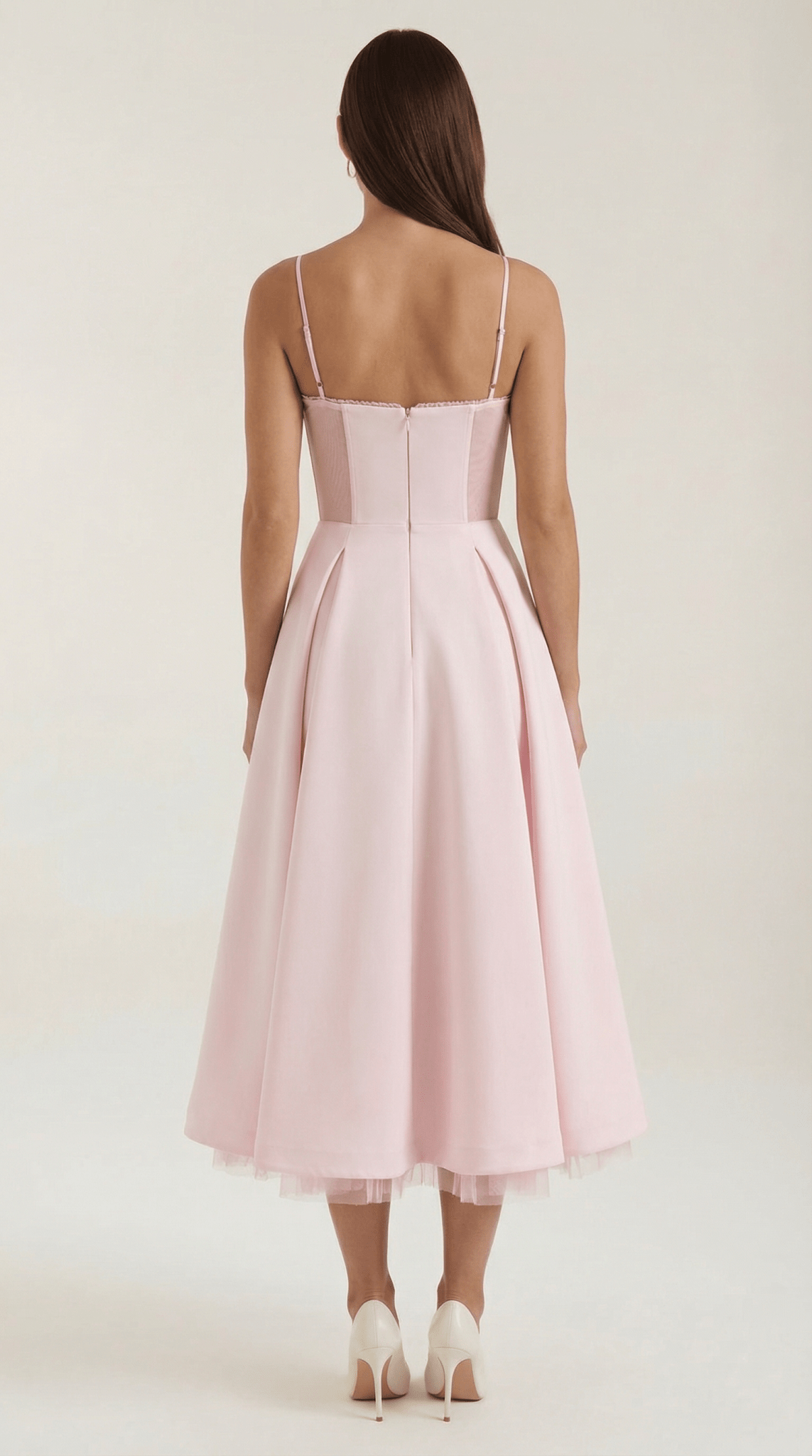 Women's Midi Dress - Sweetheart Neckline & Spaghetti Straps