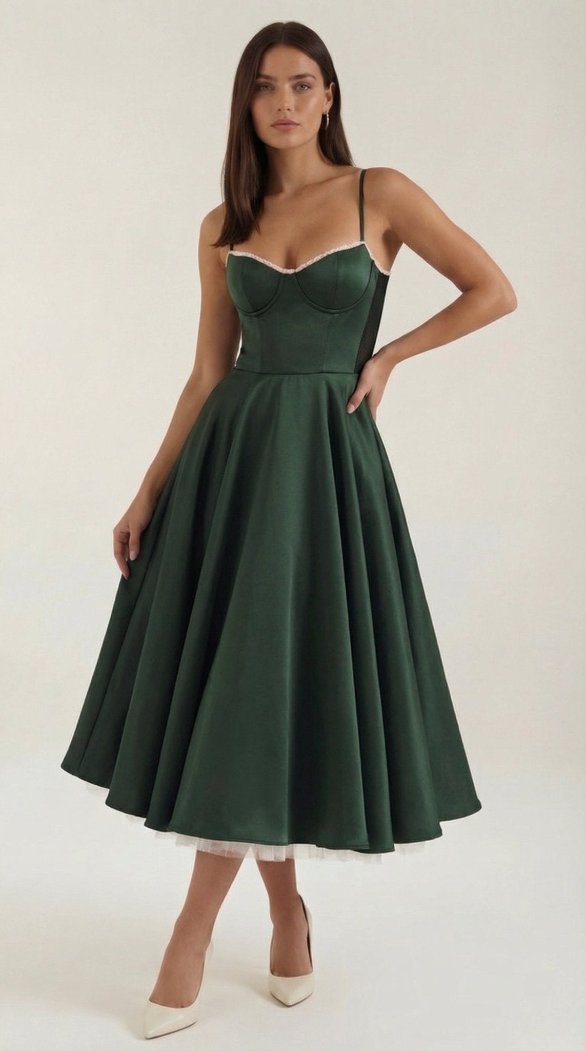 Women's Midi Dress - Sweetheart Neckline & Spaghetti Straps