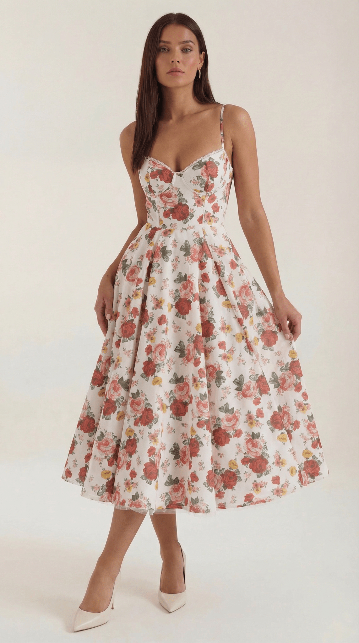Women's Midi Dress - Sweetheart Neckline & Spaghetti Straps