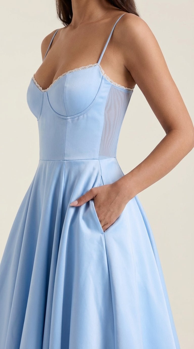 Women's Midi Dress - Sweetheart Neckline & Spaghetti Straps