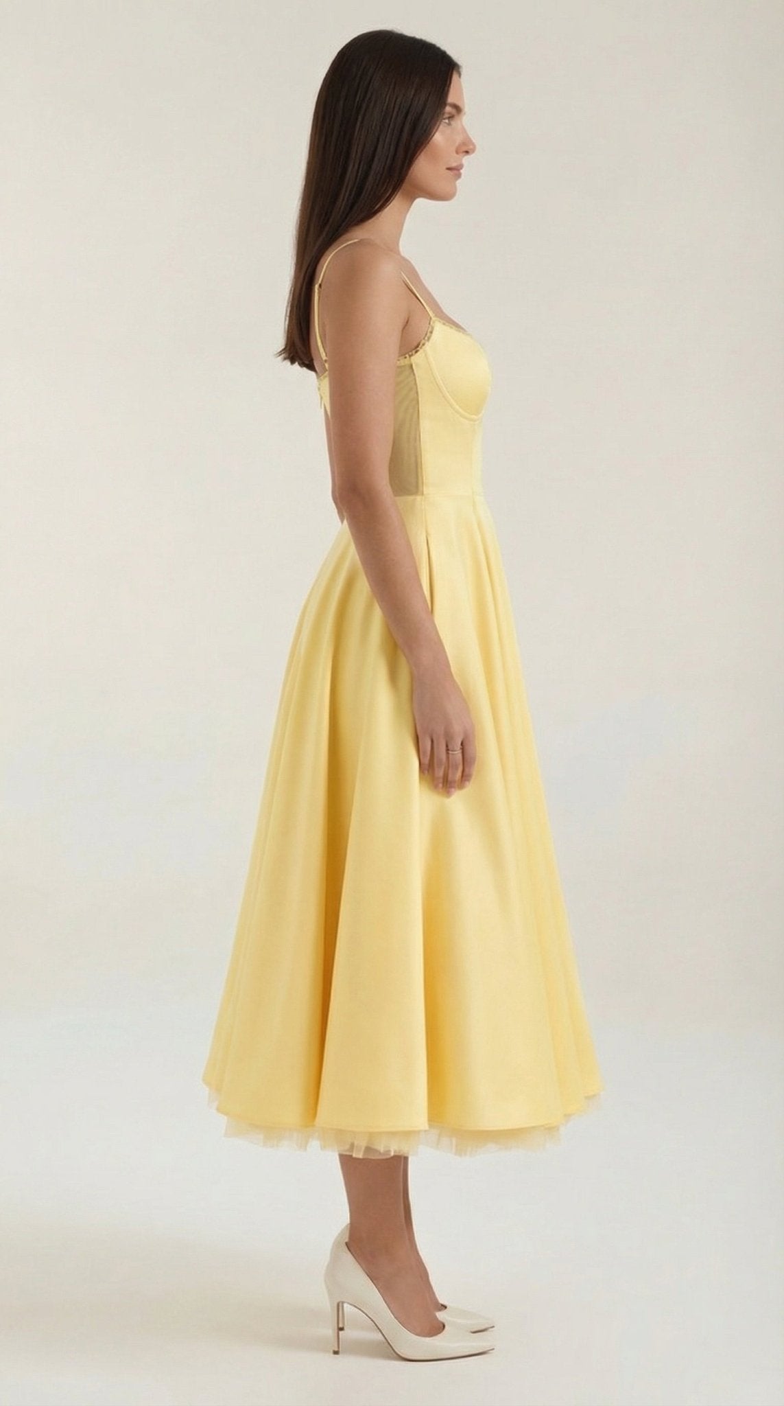 Women's Midi Dress - Sweetheart Neckline & Spaghetti Straps
