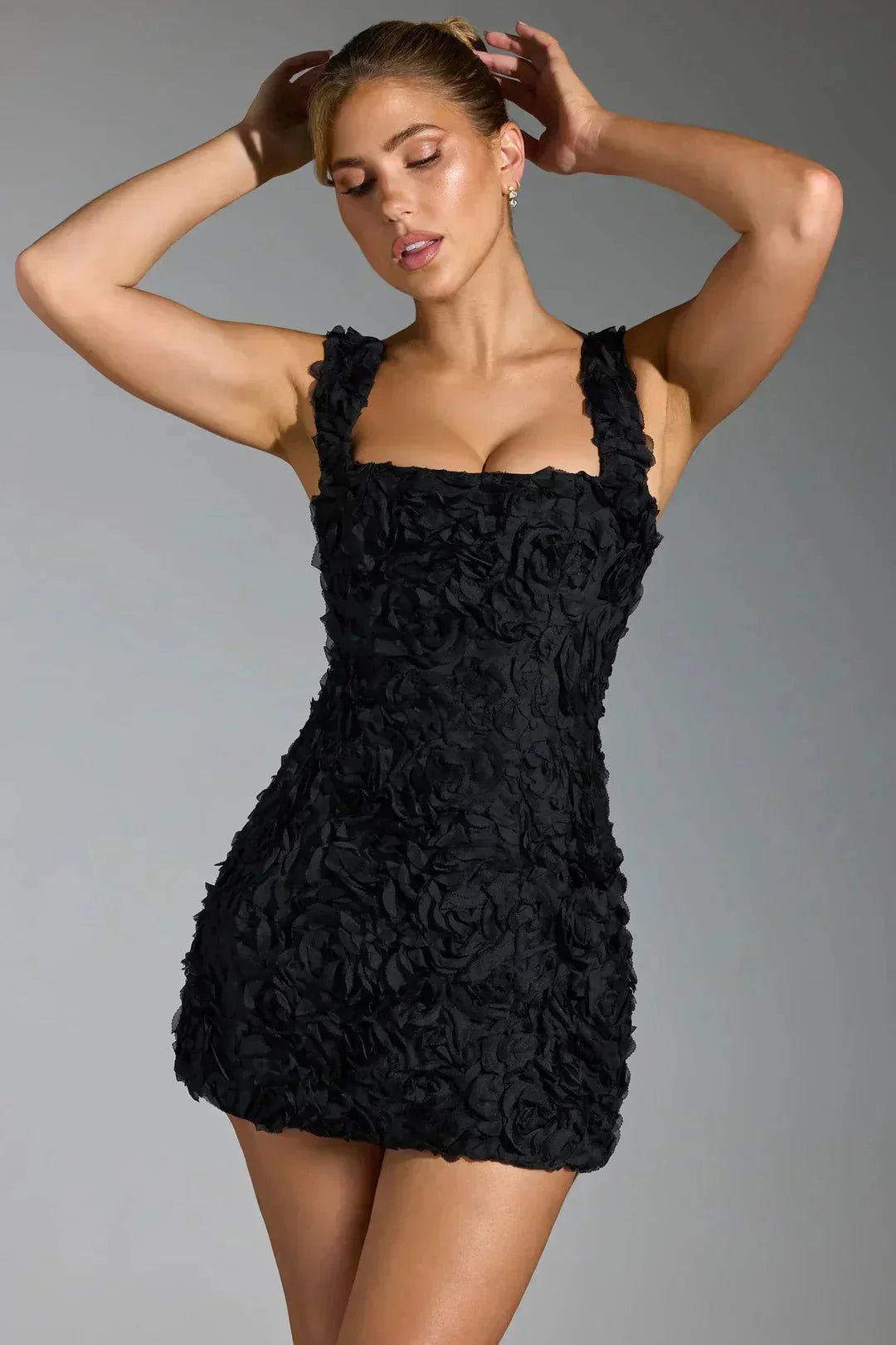 Women's Mini Dress — Bodycon Fit Square Neckline Long Sleeves
