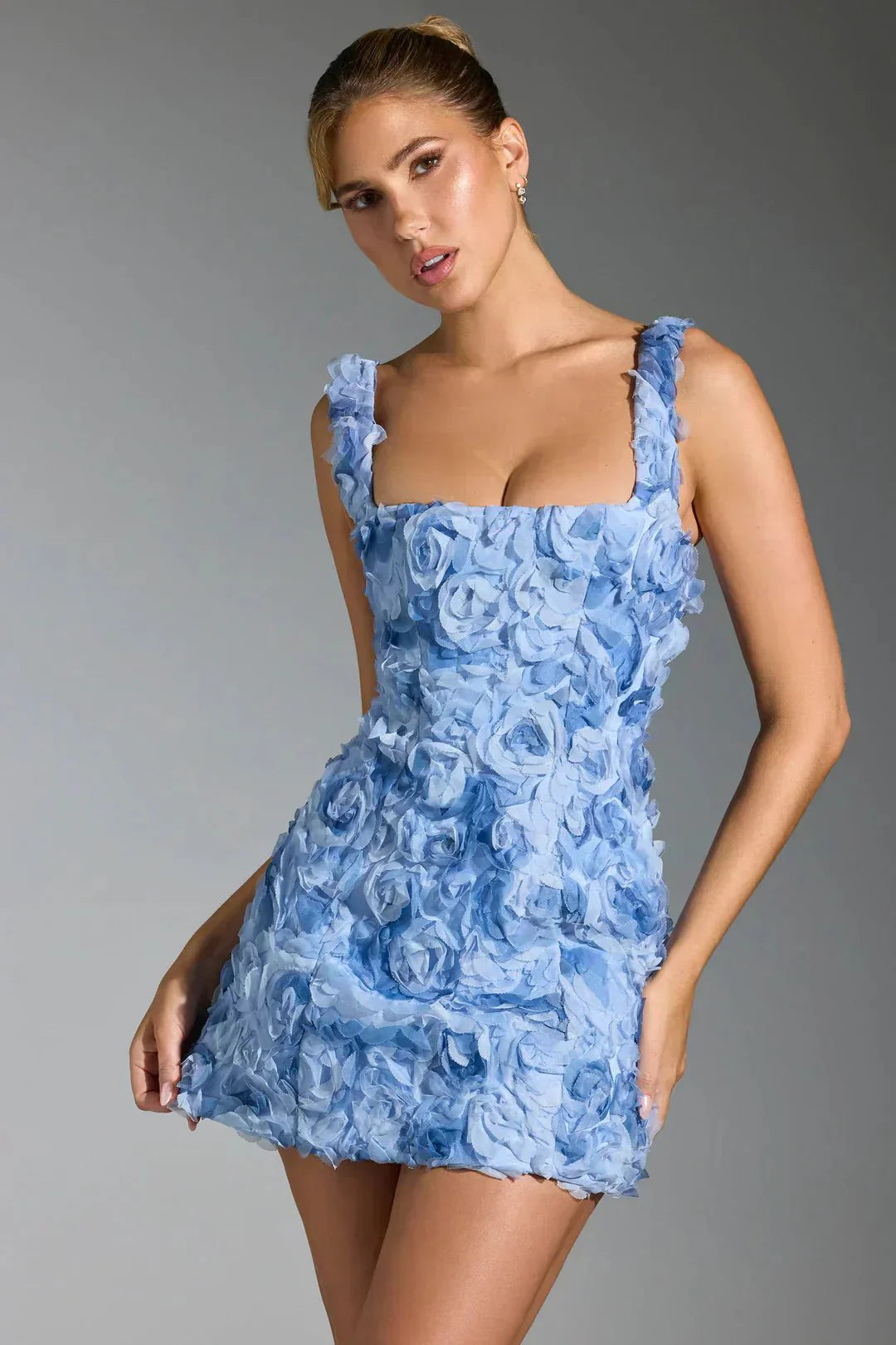 Women's Mini Dress — Bodycon Fit Square Neckline Long Sleeves