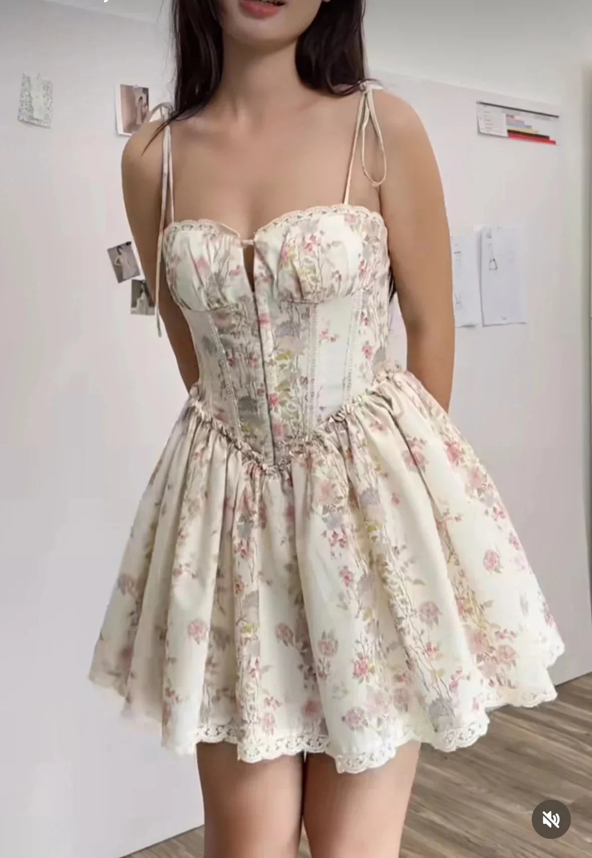 Women's Mini Dress — Lace Stitching Tie Waist Corset Bodice
