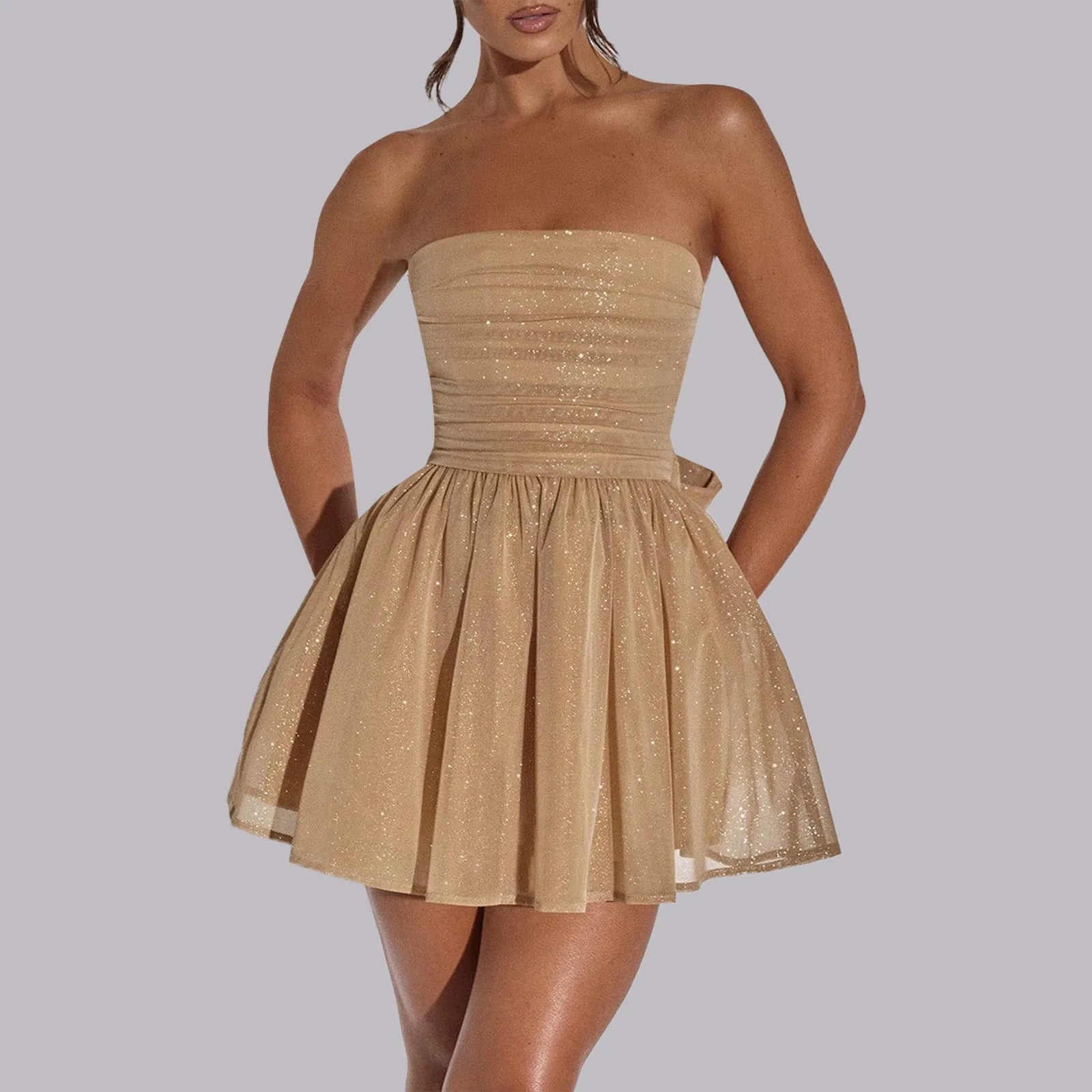 Women's Mini Dress — Strapless Neckline A-Line Flared Skirt