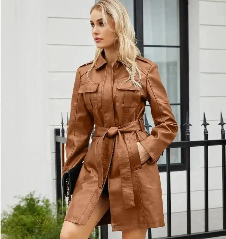 Women's Shirt Dress — Long Sleeve Tie Waist Button Closure