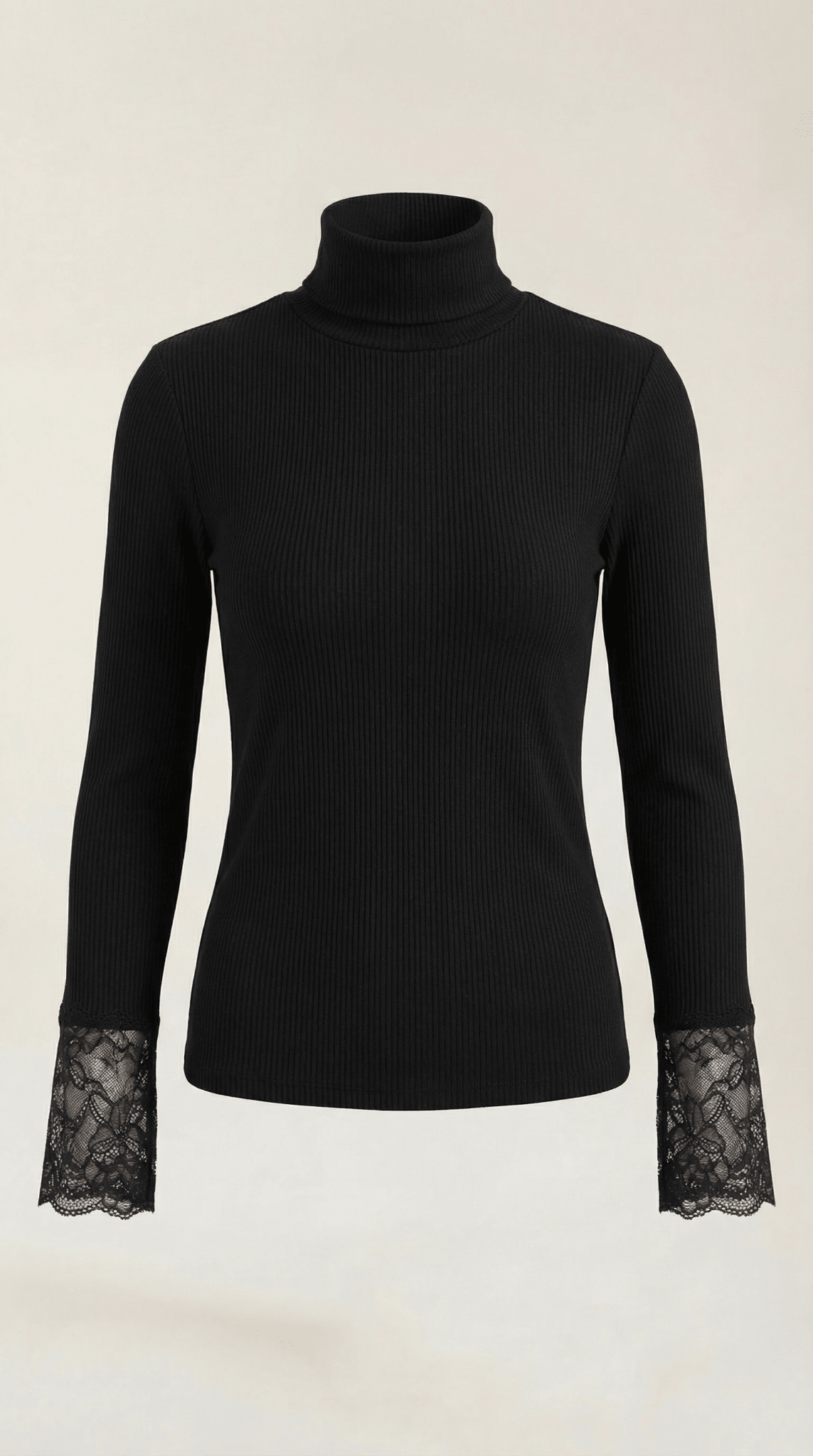 Women's Top — Fitted Roll Neck Long Sleeve Lace Cuffs