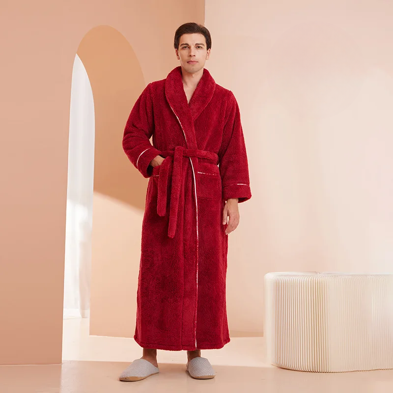 LumaWool Men's Thick Flannel Bathrobe — Fold-Over Collar