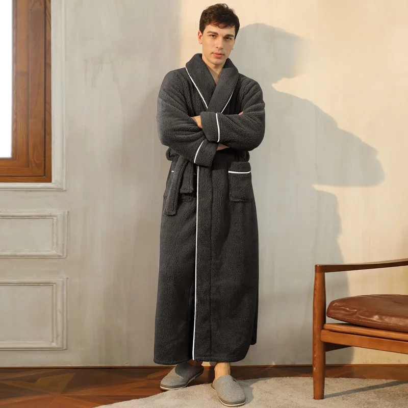 CozyFlannel Winter Bathrobe — Tie Belt, Turn-Down Collar