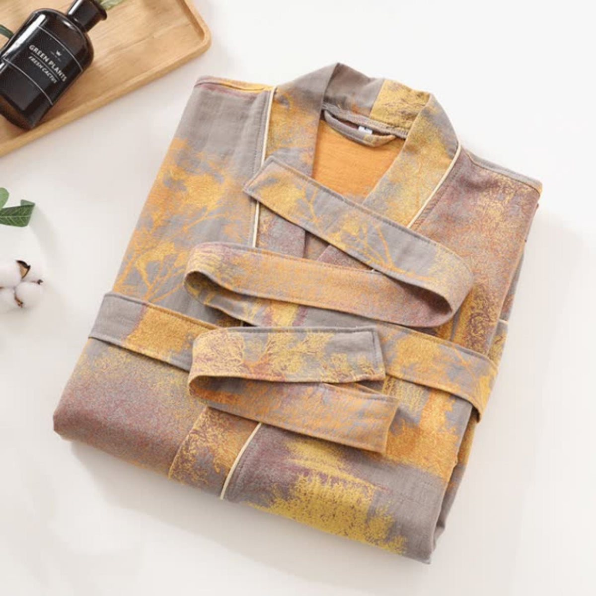 Soft Cotton Kimono Bathrobe — Lightweight Wrap Design