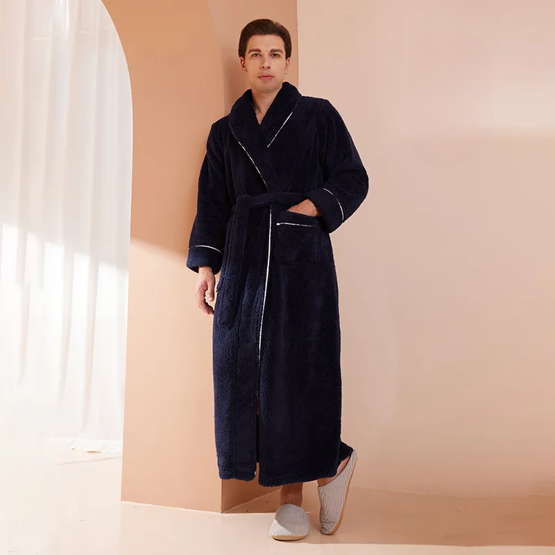 CozyFlannel Winter Bathrobe — Tie Belt, Turn-Down Collar