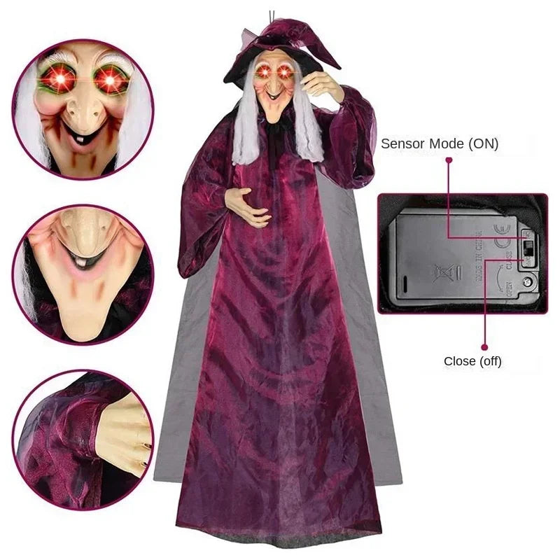 Décoration animée de sorcière pour Halloween, avec son et yeux lumineux | Filindra