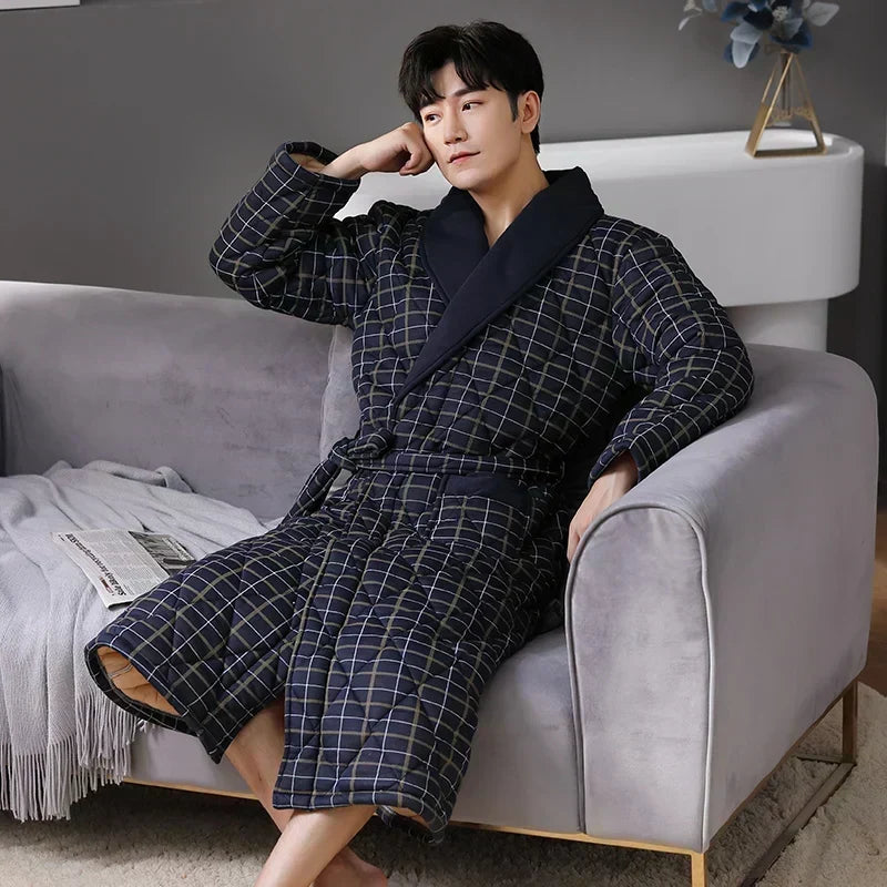 CozyLayer 3-Layer Quilted Winter Bathrobe — Warm Comfort