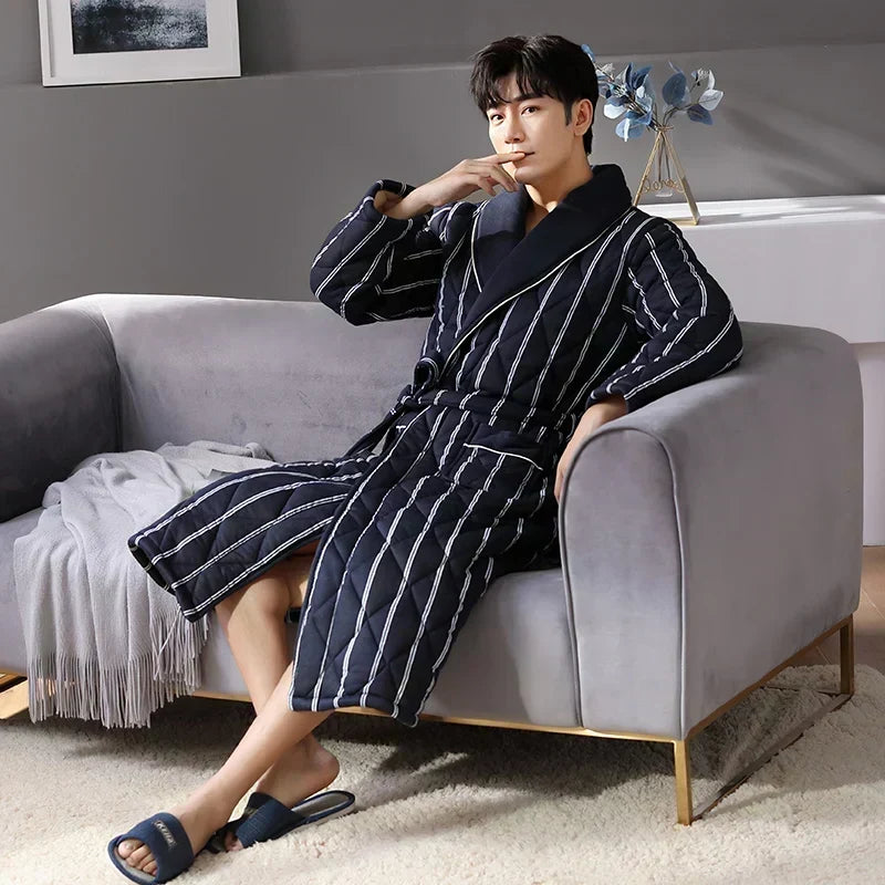 CozyLayer 3-Layer Quilted Winter Bathrobe — Warm Comfort