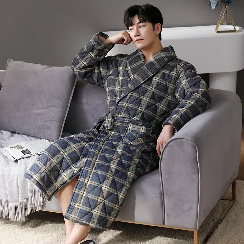 CozyLayer 3-Layer Quilted Winter Bathrobe — Warm Comfort