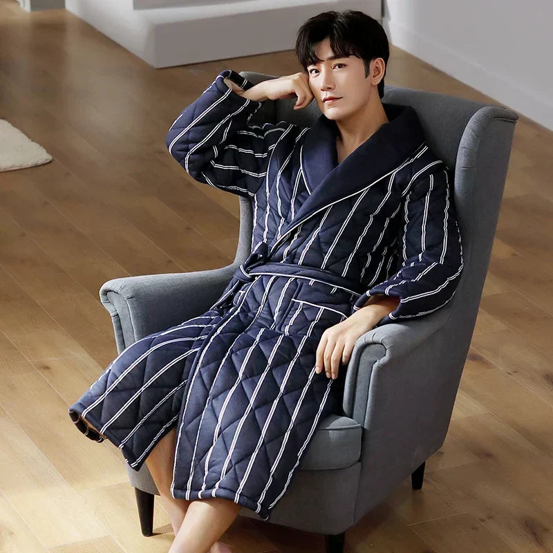 CozyLayer 3-Layer Quilted Winter Bathrobe — Warm Comfort