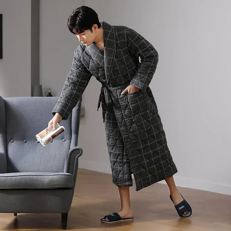 CozyLayer 3-Layer Quilted Winter Bathrobe — Warm Comfort