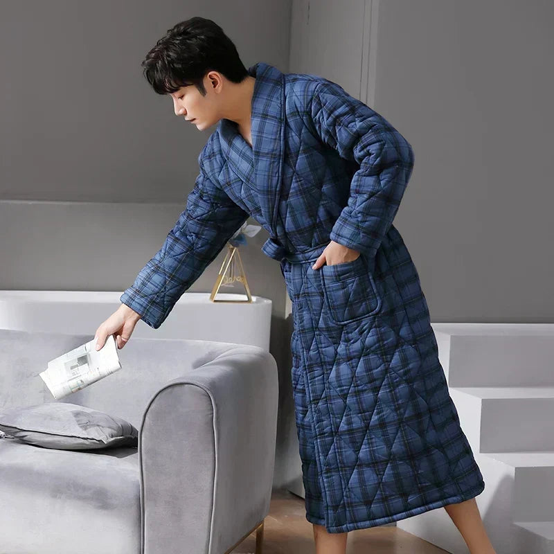 CozyLayer 3-Layer Quilted Winter Bathrobe — Warm Comfort
