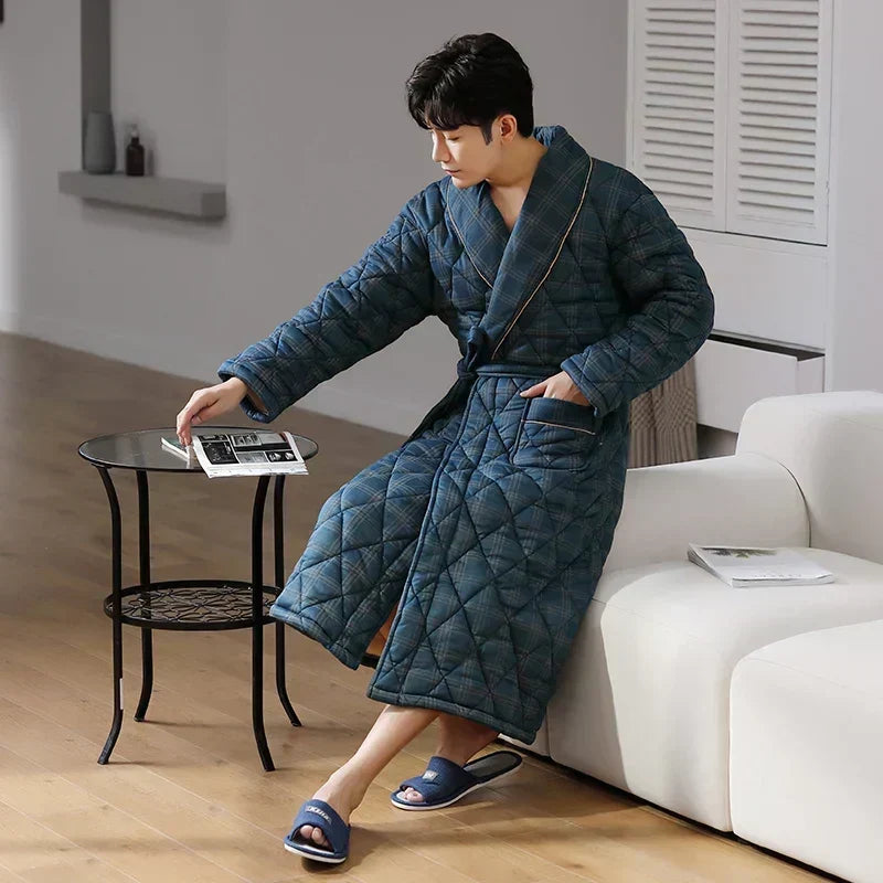 CozyLayer 3-Layer Quilted Winter Bathrobe — Warm Comfort