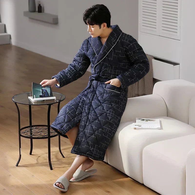 CozyLayer 3-Layer Quilted Winter Bathrobe — Warm Comfort