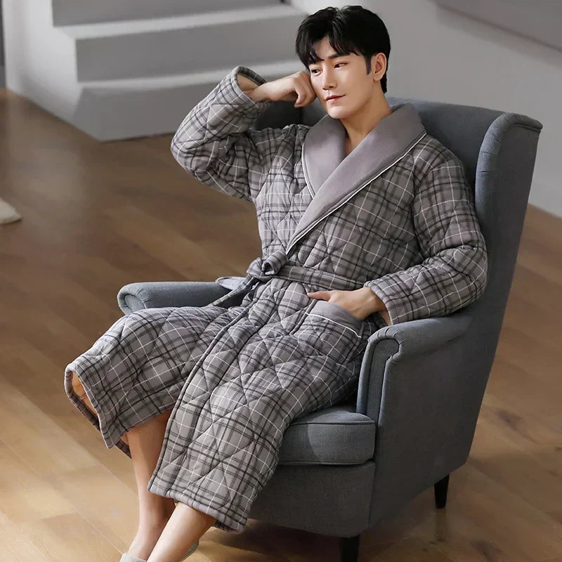 CozyLayer 3-Layer Quilted Winter Bathrobe — Warm Comfort