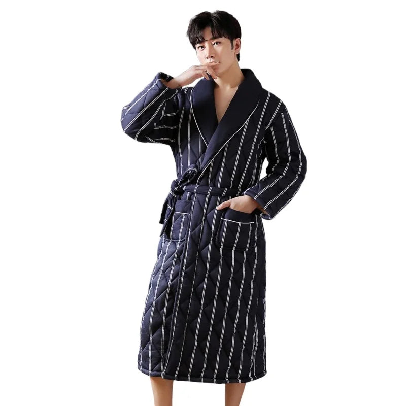CozyLayer 3-Layer Quilted Winter Bathrobe — Warm Comfort
